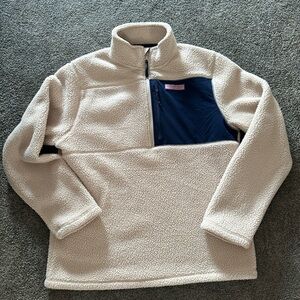 Women’s Vineyard Vine Cream and Blue Fleece 1/4 zip